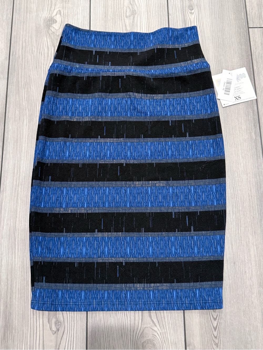 LuLaRoe Black and Blue Striped Pencil Skirt